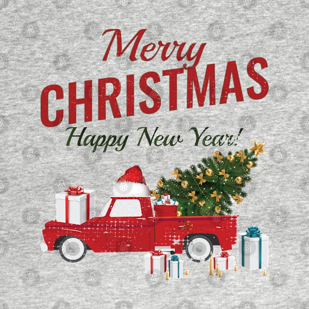 Happy new year Vintage Wagon Christmas Tree on Car Xmas Vacation by Meryarts